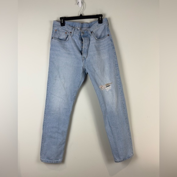 Levi’s 501 Original 150th Anniversary Light Floral Patch Jeans Size 33 - Picture 1 of 10
